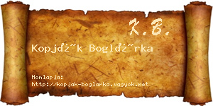 Kopják Boglárka névjegykártya